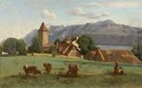 Ouchy Pres De Lausanne Oil Painting by Jean-Baptiste-Camille Corot