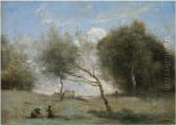 Les Pres De La Petite Ferme Oil Painting by Jean-Baptiste-Camille Corot