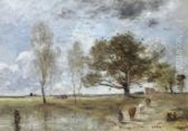 La Sente Aux Vaches Oil Painting by Jean-Baptiste-Camille Corot