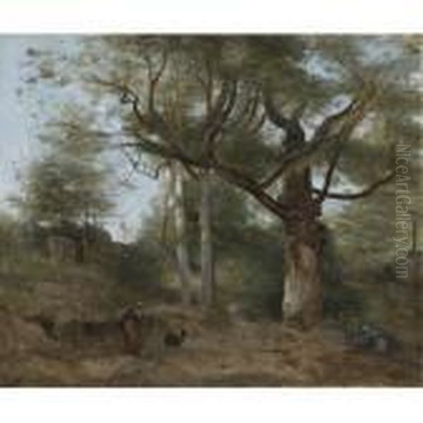 Fontainebleau, Les Chenes De Mont Ussy Oil Painting by Jean-Baptiste-Camille Corot