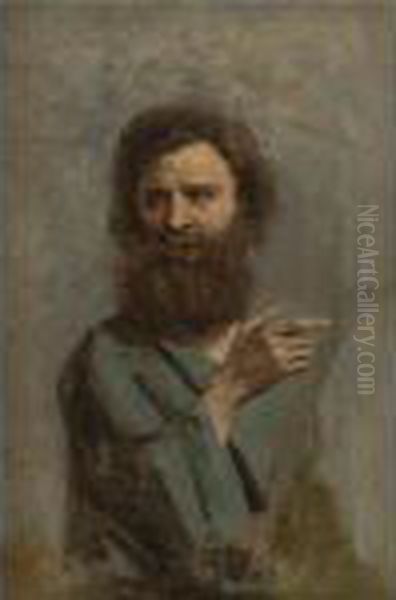 Head Of Bearded Man (a Study For The Baptism Of Christ) Oil Painting by Jean-Baptiste-Camille Corot