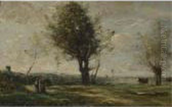 La Rencontre Au Bord Du Chemin Oil Painting by Jean-Baptiste-Camille Corot