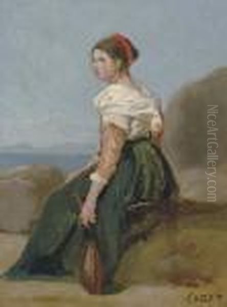 Femme Assise, Tenant Une Mandoline Oil Painting by Jean-Baptiste-Camille Corot