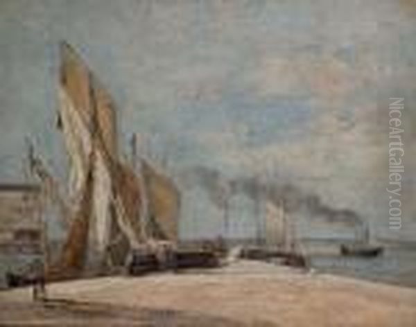 Voiliers Dans Le Port De Honfleur Oil Painting by Jean-Baptiste-Camille Corot