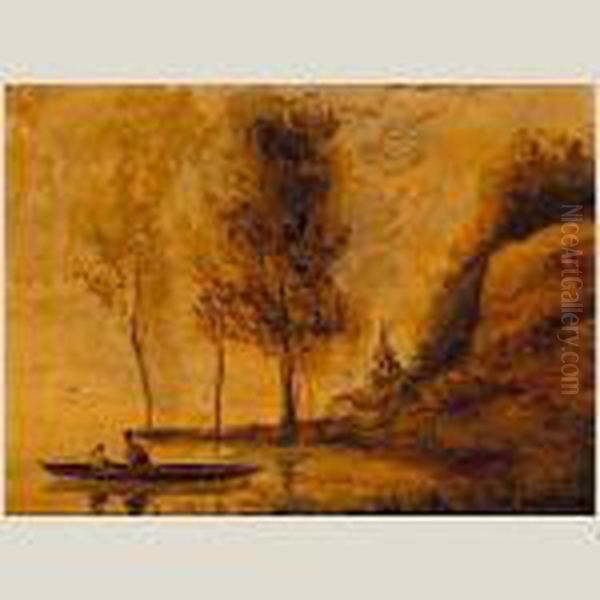 La Barca Oil Painting by Jean-Baptiste-Camille Corot