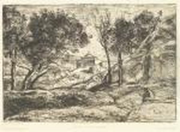 Souvenir De Toscane. Etching Oil Painting by Jean-Baptiste-Camille Corot