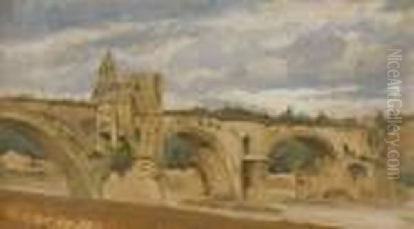 Le Pont Saint-benezet (le Pont D'avignon) Oil Painting by Jean-Baptiste-Camille Corot