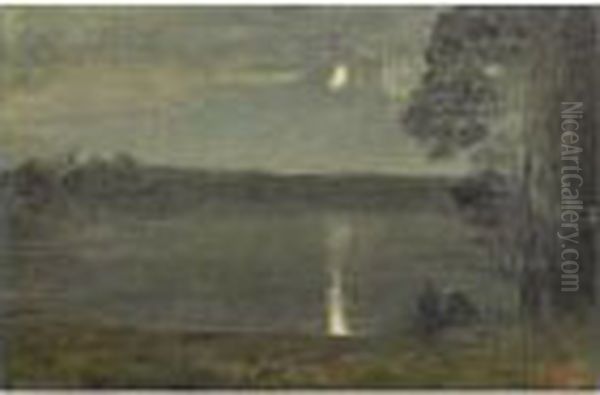 Clair De Lune Sur L'etang De Ville D'avray Oil Painting by Jean-Baptiste-Camille Corot