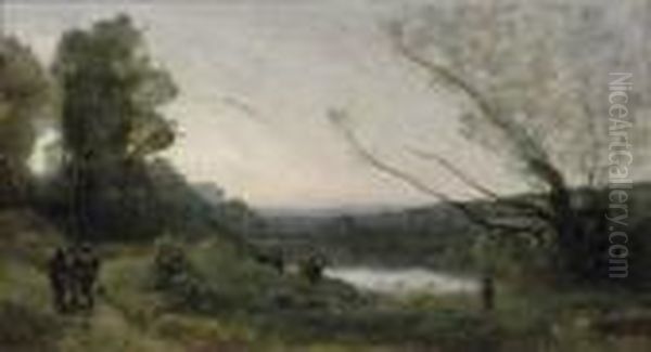 Rives D'un Etang Oil Painting by Jean-Baptiste-Camille Corot