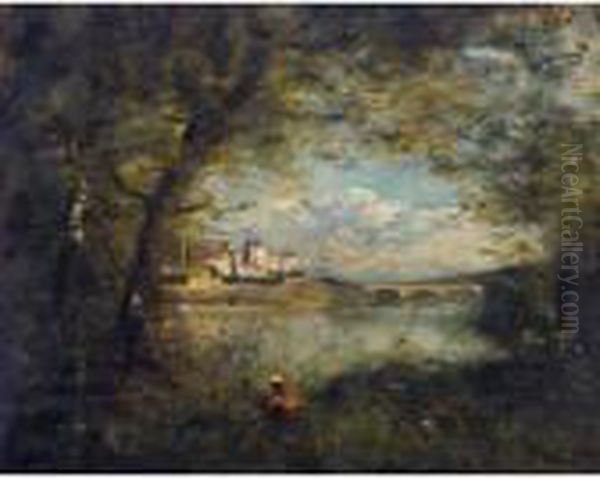 Souvenir Du Pont De Mantes Oil Painting by Jean-Baptiste-Camille Corot