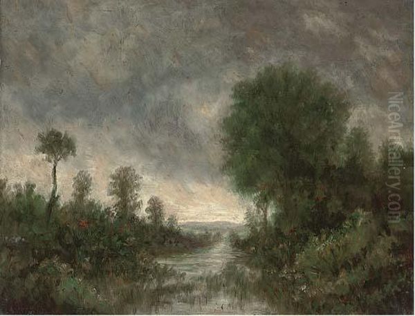 A River At Dusk Oil Painting by Jean-Baptiste-Camille Corot