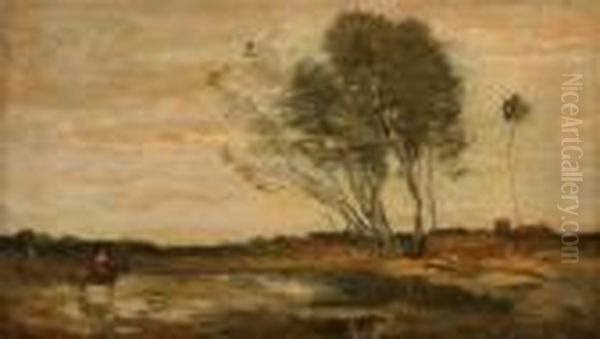 Barbizon Landscape With Man On Horseback Oil Painting by Jean-Baptiste-Camille Corot