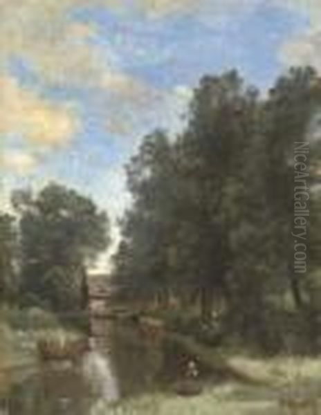 La Petite Vachere (environs De Gisors) Oil Painting by Jean-Baptiste-Camille Corot