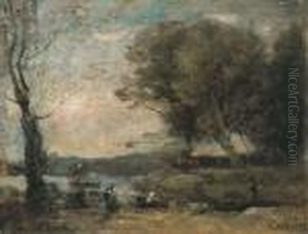 Souvenir Des Marais De Fampoux Oil Painting by Jean-Baptiste-Camille Corot