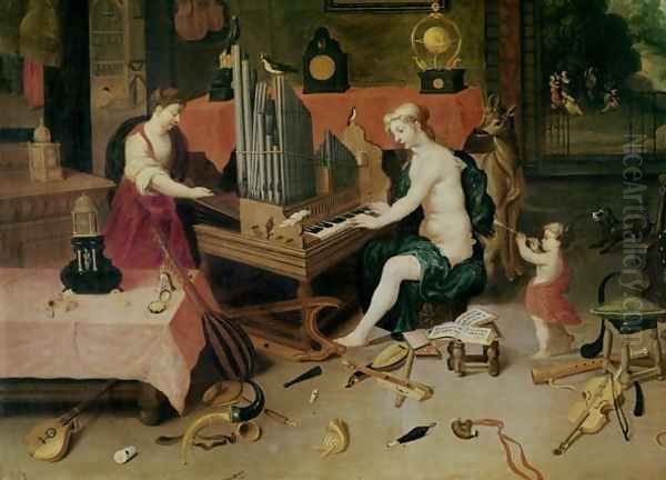 Allegory of Hearing detail of an organist Oil Painting by Jan van Kessel