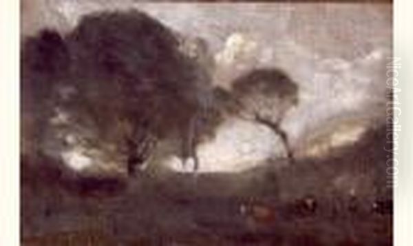 Paturage Dans La Vallee, Vers 1873 Oil Painting by Jean-Baptiste-Camille Corot