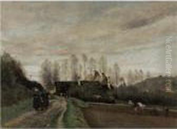 Epernon (eure-et-loir) La Route Au Laboureur Oil Painting by Jean-Baptiste-Camille Corot