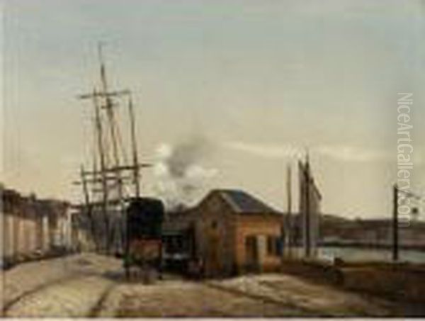 The Port Of Rouen Oil Painting by Jean-Baptiste-Camille Corot