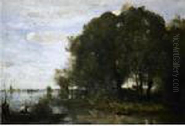 La Presqu'ile Boisee Oil Painting by Jean-Baptiste-Camille Corot