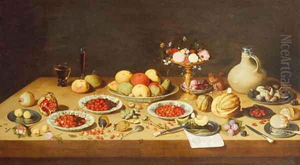 Still Life with Fruit and Flowers on a Table Oil Painting by Jan van Kessel