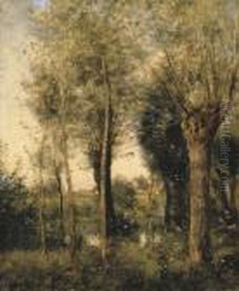 Saulaie A Saint Nicolas Pres Arras Oil Painting by Jean-Baptiste-Camille Corot