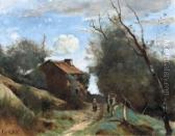 Chemin Conduisant Vers Une Maison Dans La Campagne Oil Painting by Jean-Baptiste-Camille Corot