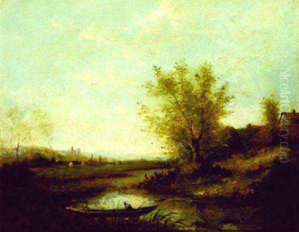 Boater On A River Oil Painting by Jean-Baptiste-Camille Corot