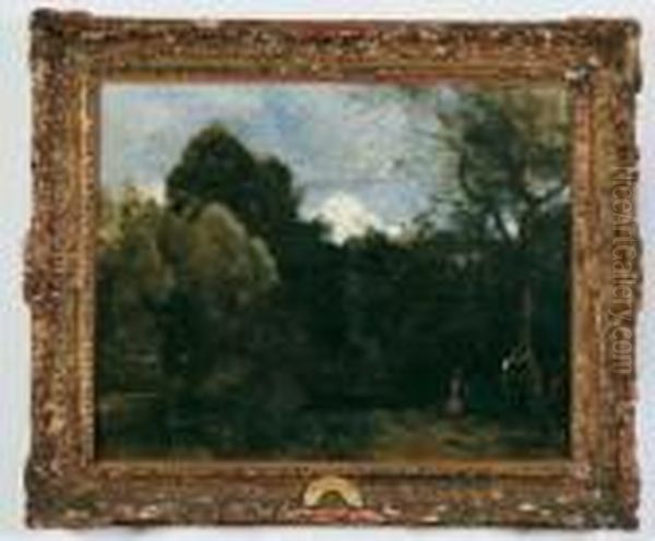 Parklandschaft Mit Einem Boot. Im Park Von M. Bellon In Saint-nicolas-les-arras. Oil Painting by Jean-Baptiste-Camille Corot