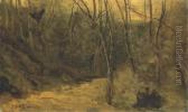 Paysans Dans La Foret De Ville D'avray Oil Painting by Jean-Baptiste-Camille Corot