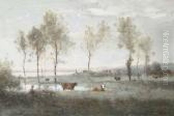 Paturage Dans Les Marais (souvenir Des Environs D'amiens) Oil Painting by Jean-Baptiste-Camille Corot