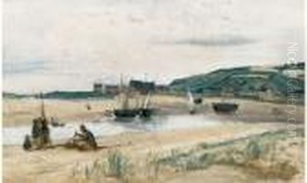 Plage De Sable Avec Bateaux Et Pecheurs, Sainte-adresse Oil Painting by Jean-Baptiste-Camille Corot