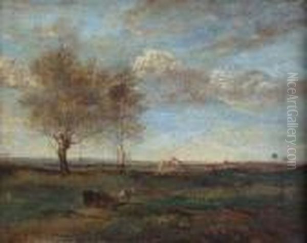 An Italian View With Horse And Cart Oil Painting by Jean-Baptiste-Camille Corot