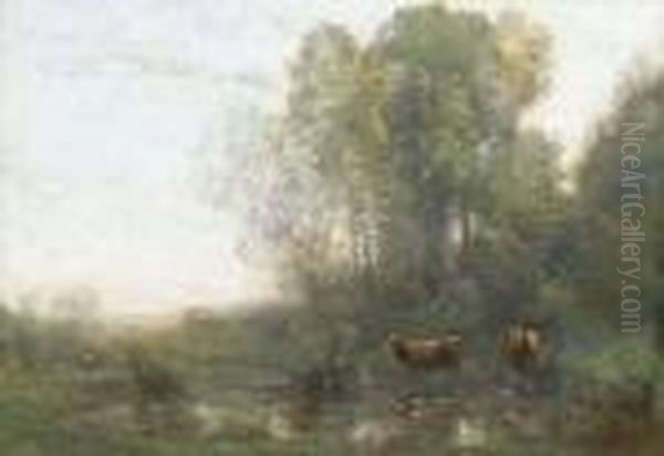 Vaches Au Marais, Le Matin Oil Painting by Jean-Baptiste-Camille Corot