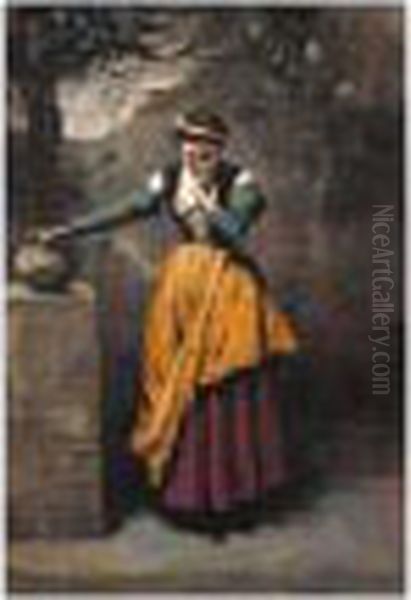 La Reveuse A La Fontaine Oil Painting by Jean-Baptiste-Camille Corot