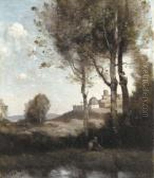 Les Denicheurs Toscans Oil Painting by Jean-Baptiste-Camille Corot