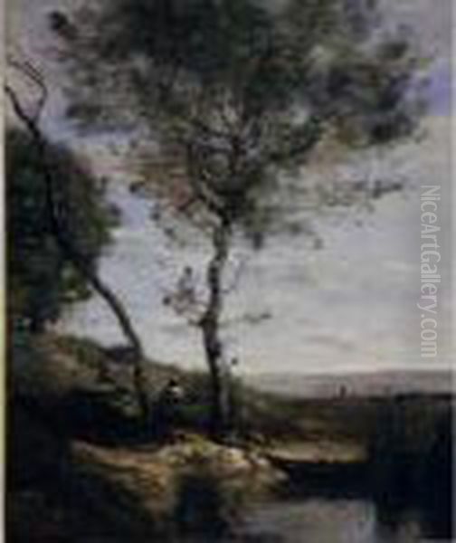 Le Batelier Au Repos Oil Painting by Jean-Baptiste-Camille Corot