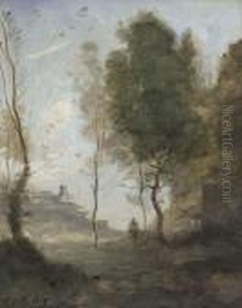 Etude De Paysage - Souvenir D'italie Oil Painting by Jean-Baptiste-Camille Corot