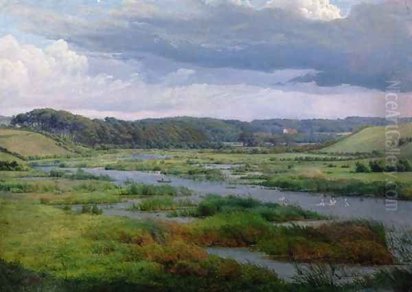 Landscape near Ribe Denmark Oil Painting by Frederik Kiaerskou