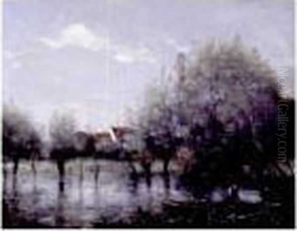 Inondation Dans Une Saulaie Oil Painting by Jean-Baptiste-Camille Corot