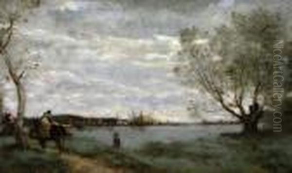 Paysannes Et Ane En Baie De Somme Oil Painting by Jean-Baptiste-Camille Corot