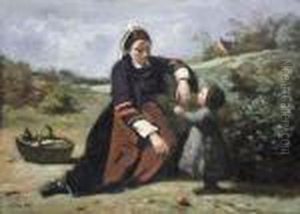 Bretonne Avec Sa Petite Fille Oil Painting by Jean-Baptiste-Camille Corot