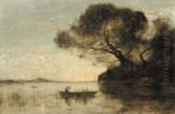 Le Soir Au Lac D'albano Oil Painting by Jean-Baptiste-Camille Corot