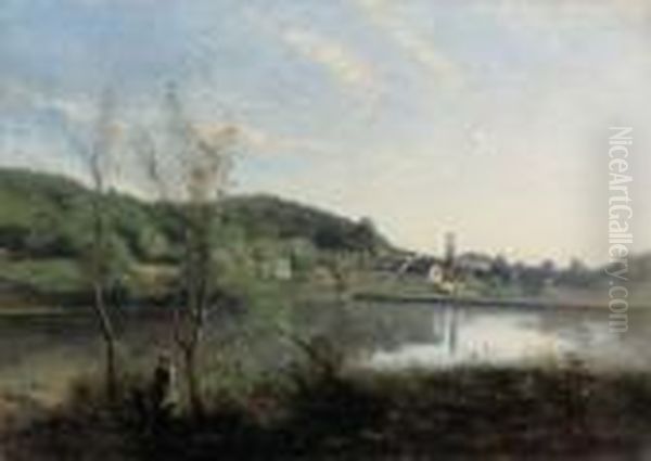 Ville D'avray, Le Grand Etang Et Les Villas Oil Painting by Jean-Baptiste-Camille Corot