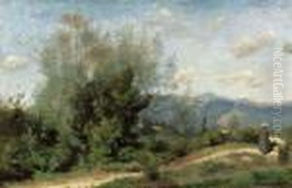 Les Environs De Geneve Oil Painting by Jean-Baptiste-Camille Corot