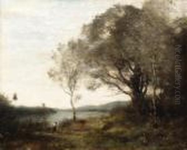 La Tour Au Bord De L'etang Oil Painting by Jean-Baptiste-Camille Corot