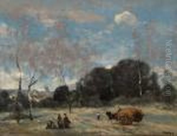 La Rentre Des Foins Marcoussis Oil Painting by Jean-Baptiste-Camille Corot