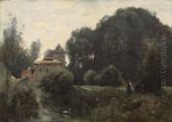 Souvenir De La Villa Borghese Oil Painting by Jean-Baptiste-Camille Corot