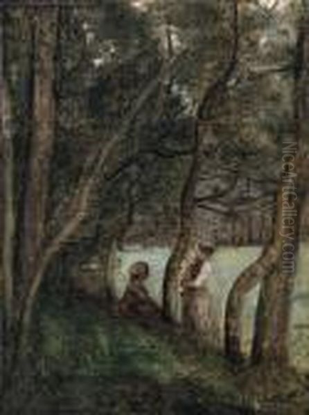 Les Alinges (haute Savoie); 
Personnages Sous Les Arbres (lesalinges [haute Savoie]; Figures Under 
The Trees) Oil Painting by Jean-Baptiste-Camille Corot