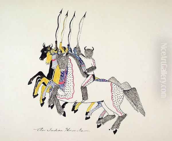 An Indian Horse Dance Oil Painting by Nupa Kte