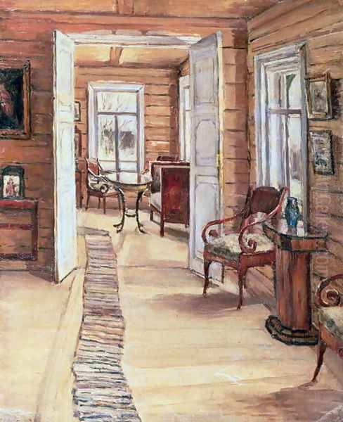 Interior of L Panteleevs house in Murmanov Oil Painting by Anna Nikolaeva Karinskaya